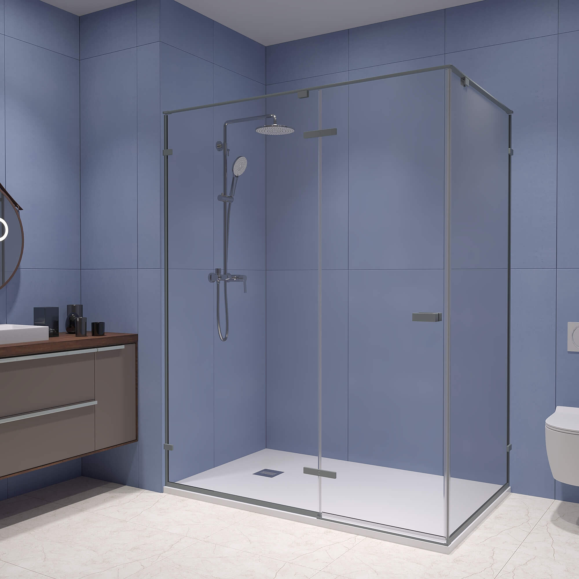 Изображение товара Душевой уголок RGW Stilvoll SV-040-Gr 100х90 с прозрачным стеклом и серым профилем