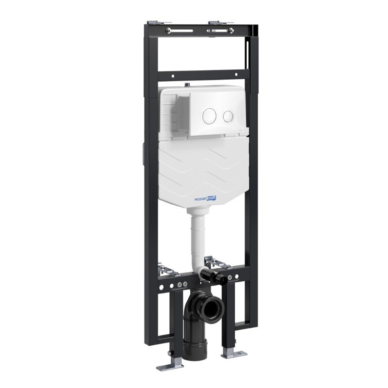 Изображение товара Инсталляция для унитаза WasserKraft Dinkel 58TLT.010.ME.WH01, механическая клавиша белая, ободки хром