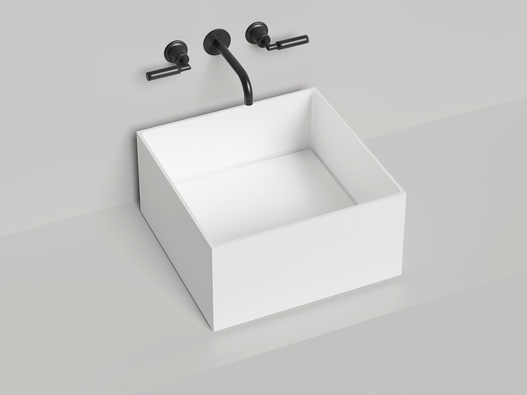 Изображение товара Раковина Salini Armonia Square 02, 130512GF, 45 см, из искусственного камня S-Sense, цвет белый, покраска по RAL полностью