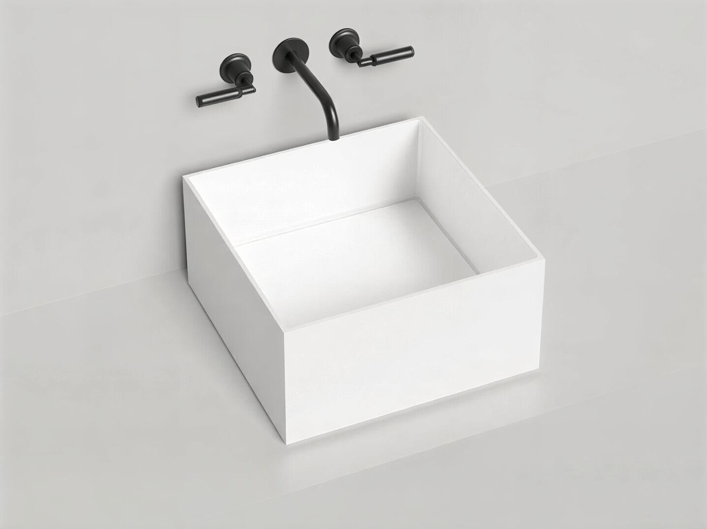 Изображение товара Раковина Salini Armonia Square 02, 130522MF, 45 см, из искусственного камня S-Stone, цвет белый матовый, покраска по RAL полностью