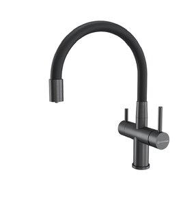 Изображение товара Смеситель для кухонной мойки Kuchenstern Wurm-FE 750GM80, гибкий излив, подключение к фильтру, вороненая сталь/черный