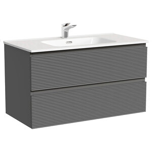 Изображение товара Тумба под раковину Sancos Folk FL90GS, 90 см подвесная, с рельефным фасадом, Grey soft