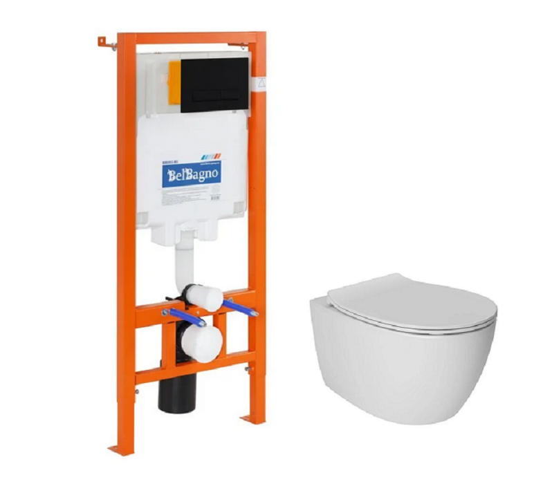 Изображение товара Инсталляция BelBagno, унитаз Isvea Sentimenti Neo, безободковый, крышка-сиденье микролифт, белый, комплект Santehnica.ru, BB002-80/10AR02010/40D80200I-S