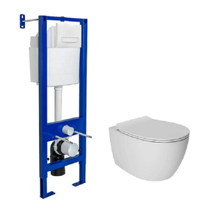 Изображение товара Инсталляция Berges Atom Line 040339/10AR02010SV/40D80200I-S, унитаз Isvea Sentimenti Neo, безободковый, крышка-сиденье микролифт, белый, клавиша белая, комплект Santehnica.ru