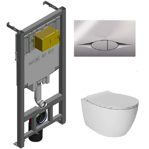 Изображение товара Инсталляция Jacob Delafon, унитаз Isvea Sentimenti Neo, безободковый, крышка-сиденье микролифт, белый, клавиша хром, комплект Santehnica.ru, E21822-CP/10AR02010/40D80200I-S