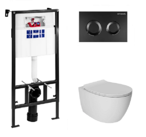 Изображение товара Инсталляция Bettoserb, унитаз Isvea Sentimenti Neo, безободковый, крышка-сиденье микролифт, белый, клавиша черная матовая, комплект Santehnica.ru, SET40006467/10AR02010/40D80200I-S