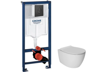 Изображение товара Инсталляция Grohe Rapid SL, унитаз Isvea Sentimenti Neo, безободковый, крышка-сиденье микролифт, белый, клавиша черная матовая, комплект Santehnica.ru, 38721BL1/10AR02010/40D80200I-S