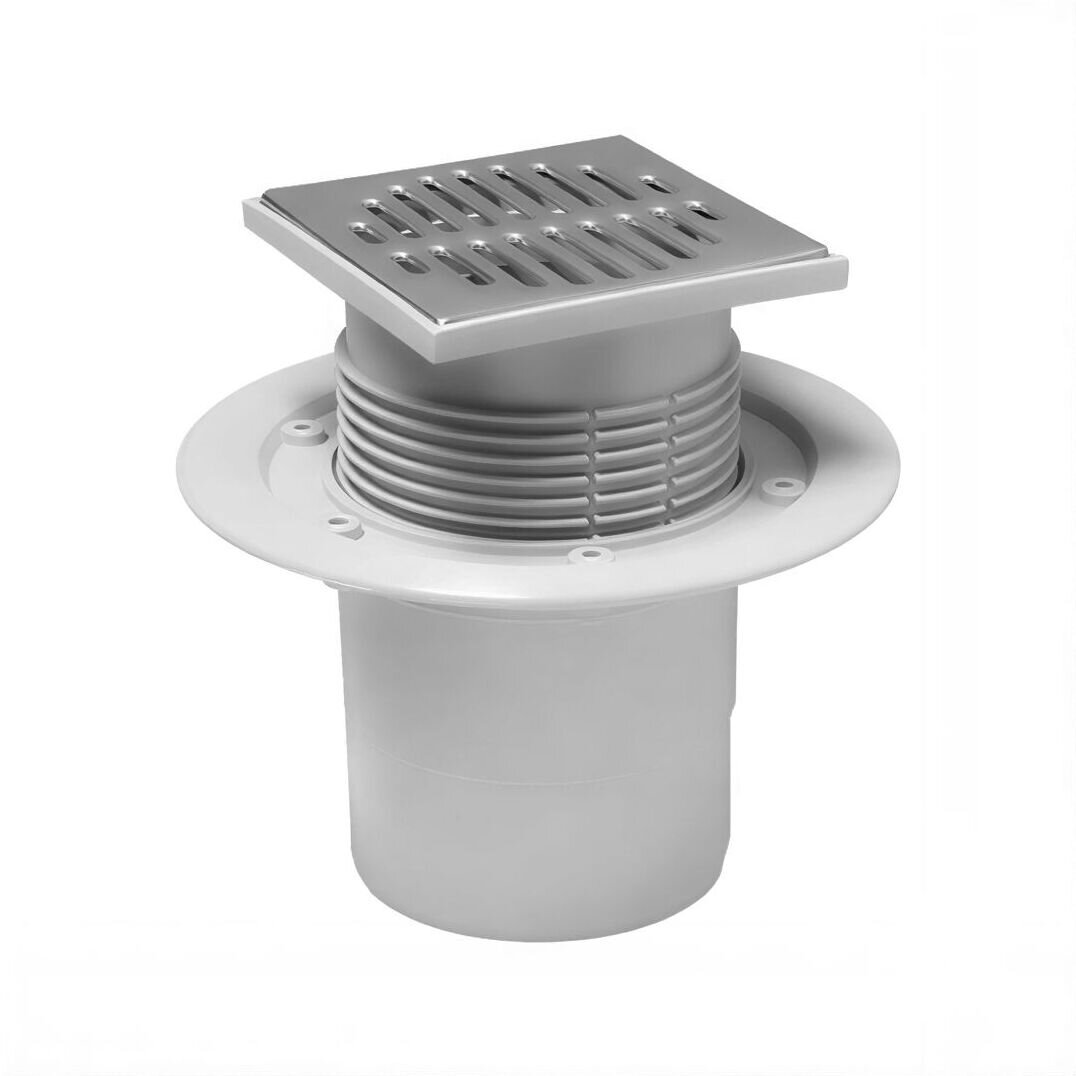 Изображение товара Трап McAlpine MRFG3V-110, 11.5 x 11.5 см, с сухим затвором, рамка пластик, с решеткой из нержавеющей стали