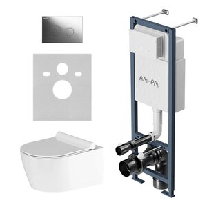 Изображение товара Инсталляция Am.Pm ErgoFit, IS110151.DX77C1700, с безободковым унитазом Jupiter, сиденье микролифт, клавиша L хром глянцевый