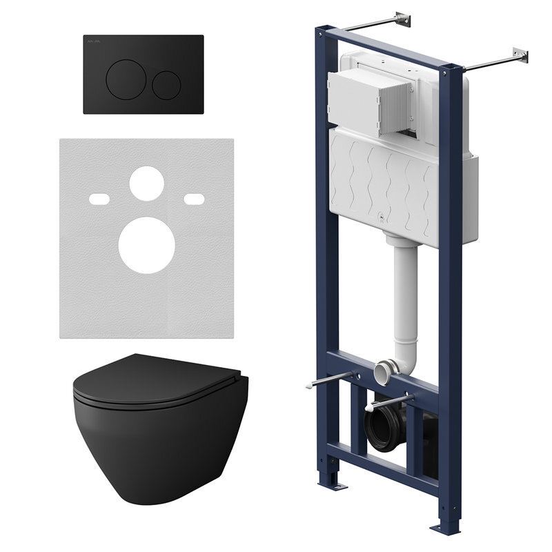 Изображение товара Инсталляция Am.Pm IS49038.701700MB с безободковым унитазом Spirit V2.0 FlashClean, крышка микролифт, клавиша Pro L черная матовая