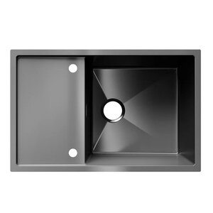 Изображение товара Мойка кухонная Ulgran Steel US 780-002, 78 см, нержавеющая сталь, PVD покрытие, коландер, черная сталь брашированная