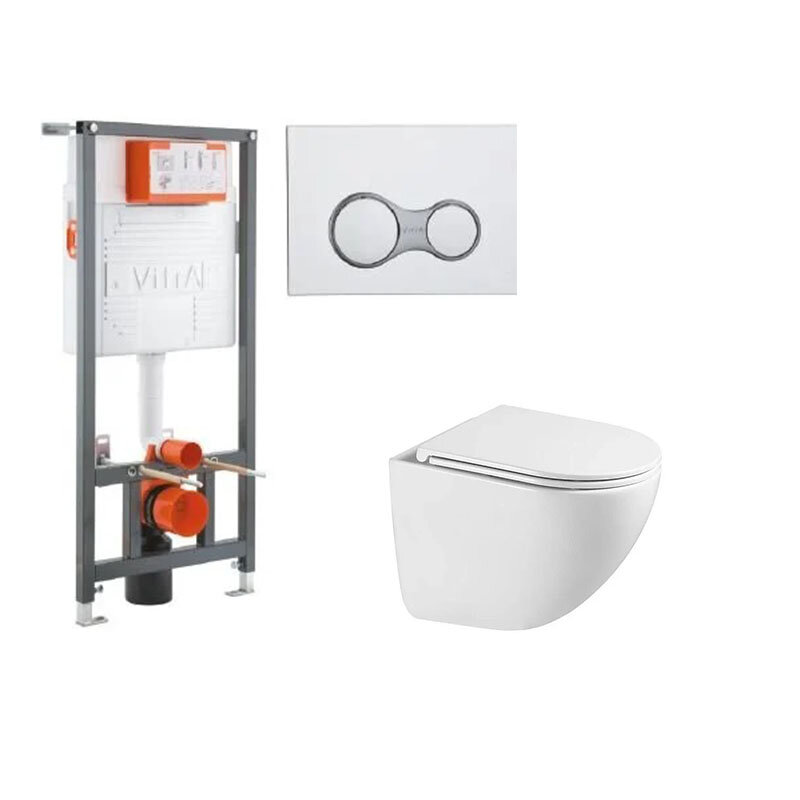 Изображение товара Инсталляция Vitra Rapid с подвесным безободковым унитазом Vincea Bien, крышка микролифт, клавиша смыва, 742-5800-01/VT1-51T/740-0480