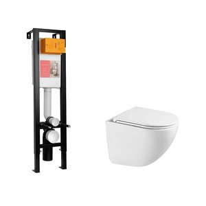 Изображение товара Инсталляция Jacob Delafon с подвесным безободковым унитазом Vincea Bien, крышка микролифт, E33130RU-NF/VT1-51T