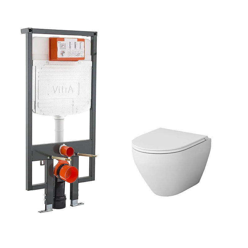 Изображение товара Инсталляция Vitra с безободковым унитазом AM.PM Spirit V2.0 FlashClean, крышка микролифт, 748-5800-01/C701700WH/C707857WH