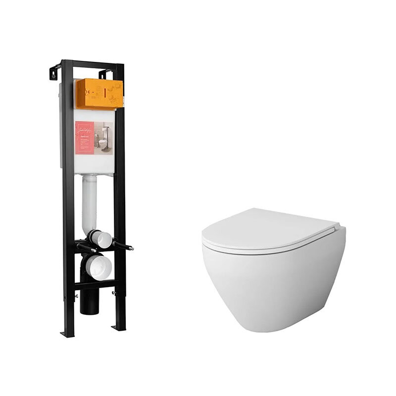 Изображение товара Инсталляция Jacob Delafon с безободковым унитазом AM.PM Spirit V2.0, подвесная, с микролифтом, бела