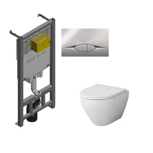 Изображение товара Инсталляция Jacob Delafon с безободковым унитазом AM.PM Spirit V2.0 FlashClean, крышка микролифт, клавиша смыва, E21822-CP/C701700WH/C707857WH