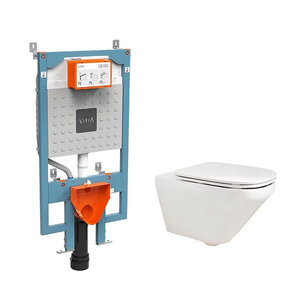 Изображение товара Инсталляция Vitra V-Fix Prime с безободковым унитазом Jacob Delafon Modern Life, сиденье микролифт, 768-5800-01/E77725-0/E77168-0