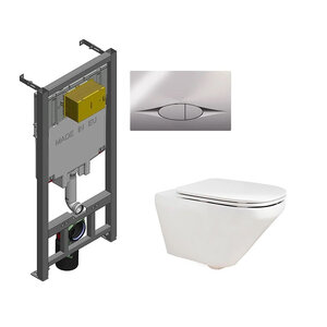 Изображение товара Инсталляция Jacob Delafon с безободковым унитазом Jacob Delafon Modern Life, сиденье микролифт, клавиша смыва хром, E21822-CP/E77725-0/E77168-0