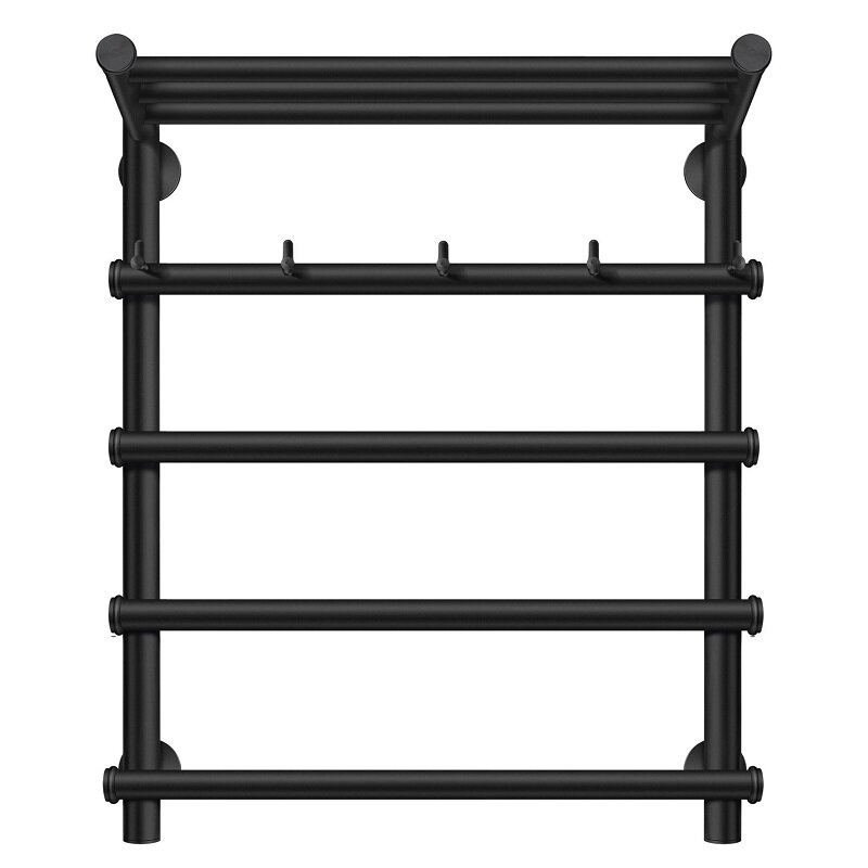 Изображение товара Полотенцесушитель водяной Secado Турин 1 КСП, 4673739229668, ширина 70 см, высота 60 см, с крючками, с полкой, черный матовый, 60x60x70