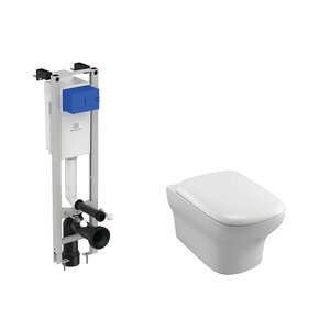 Изображение товара Инсталляция Ideal Standard с безободковым унитазом Jacob Delafon Vox, сиденье микролифт, E233267/EDM102-00/E20142-00