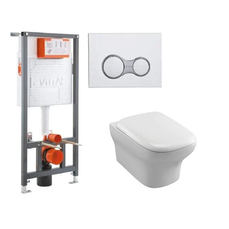 Изображение товара Инсталляция Vitra Rapid с безободковым унитазом Jacob Delafon Vox, сиденье микролифт, клавиша смыва хром, 742-5800-01/EDM102-00/E20142-00/740-0480