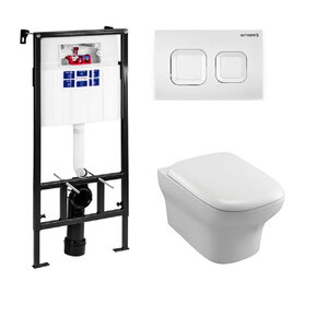 Изображение товара Инсталляция Bettoserb Sava Fix Slim с безободковым унитазом Jacob Delafon Vox, сиденье микролифт, клавиша смыва, SET40006470/EDM102-00/E20142-00