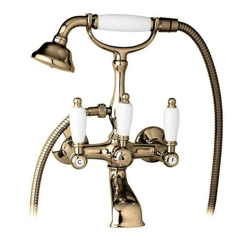 Изображение товара Смеситель для ванной с ручным душем Cezares FIRST-VD-02-Bi бронза и белые ручки