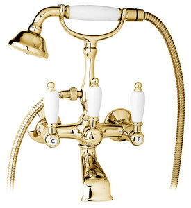 Изображение товара Смеситель для ванны Cezares FIRST-VD-03/24-Bi золотой 24 карат ручки белые стиль ретро