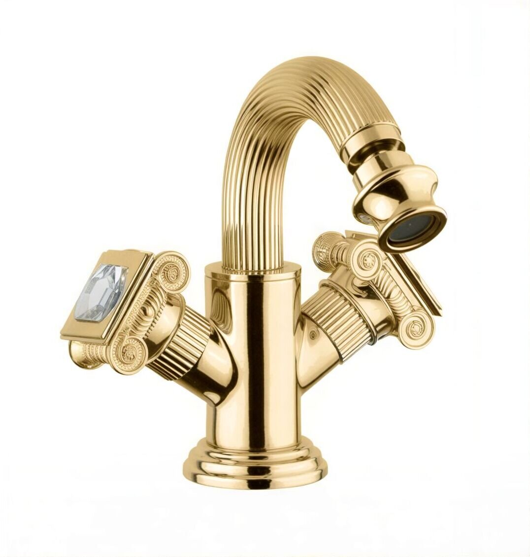Изображение товара Смеситель Cezares Olimp BS2-03/24-Sw цвет золото, ручки квадратные Swarovski