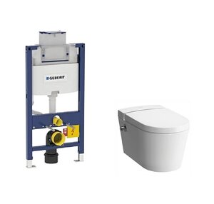 Изображение товара Инсталляция Geberit Omega с безободковым унитазом VitrA Nest с функцией биде, сиденье микролифт, 111.030.00.2/5176B003-6233