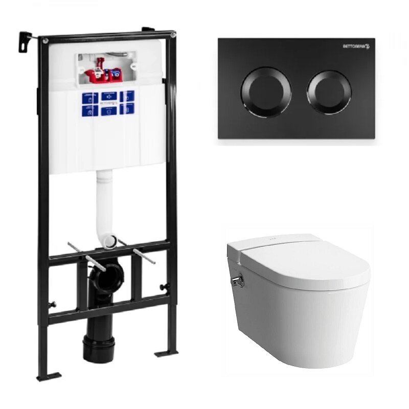 Изображение товара Инсталляция Bettoserb Sava Fix Slim с безободковым унитазом VitrA Nest с функцией биде, сиденье микролифт, клавиша смыва, SET40006467/5176B003-6233