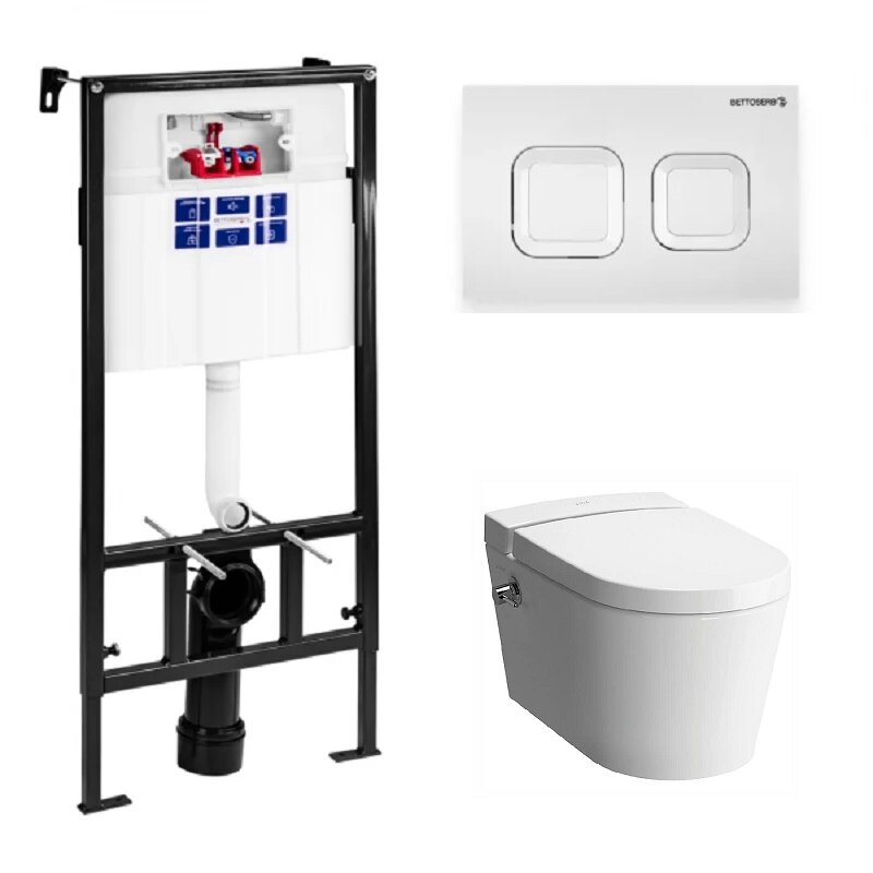 Изображение товара Инсталляция Bettoserb Sava Fix Slim с безободковым унитазом VitrA Nest с функцией биде, сиденье микролифт, клавиша смыва, SET40006470/5176B003-6233