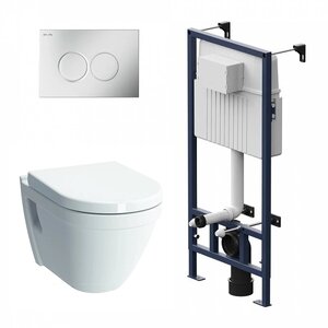 Изображение товара Инсталляция Am.Pm ProC с безободковым унитазом Vitra S50, сиденье микролифт, клавиша смыва, I012707/7740B003-0075/801-003-019/I070131