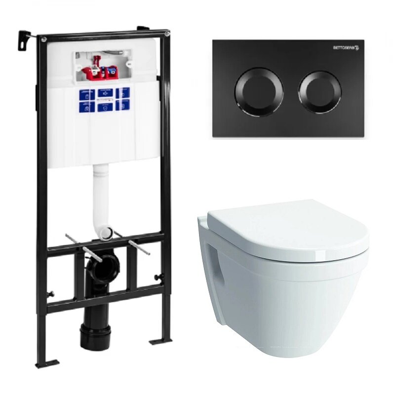 Изображение товара Инсталляция Bettoserb Sava Fix Slim с безободковым унитазом Vitra S50, сиденье микролифт, клавиша смыва, SET40006467/7740B003-0075/801-003-019