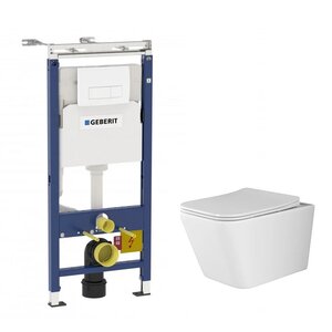 Изображение товара Инсталляция Geberit Duofix Delta, с безободковым унитазом Ceramicanova Metric Rimless, сиденье микролифт, сантехфарфор, клавиша смыва, 458.125.11.1/CN3007