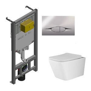 Изображение товара Инсталляция Jacob Delafon, с безободковым унитазом Ceramicanova Metric Rimless, сиденье микролифт, клавиша смыва, E21822-CP/CN3007