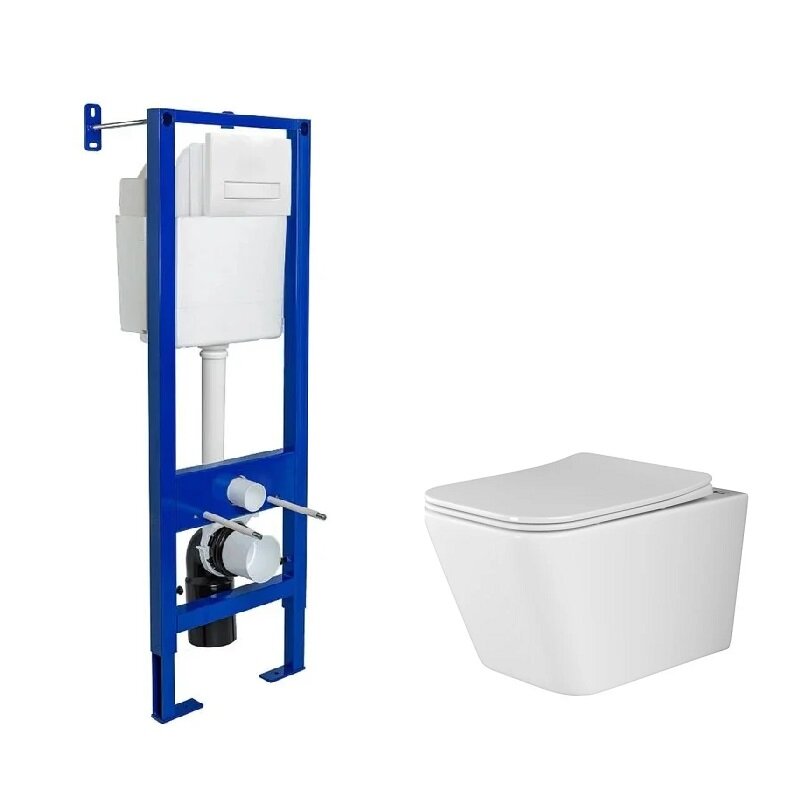 Изображение товара Инсталляция Berges Atom Line, с безободковым унитазом Ceramicanova Metric Rimless, сиденье микролифт, клавиша смыва, 040339/CN3007