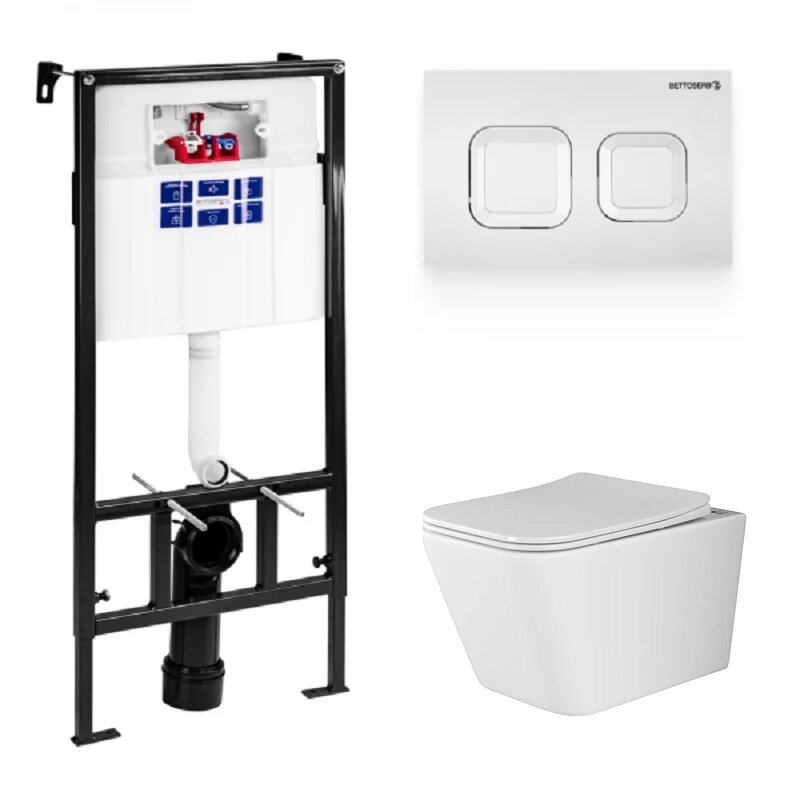 Изображение товара Инсталляция Bettoserb Sava Fix Slim, с безободковым унитазом Ceramicanova Metric Rimless, сиденье микролифт, клавиша смыва, SET40006470/CN3007