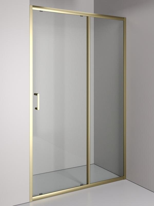 Изображение товара Душевая дверь Orange E02-120TGY, 120 см, стекло прозрачное, профиль золото матовое Изображение товара Душевая дверь Orange E02-120TGY, 120 см, стекло прозрачное, профиль золото матовое