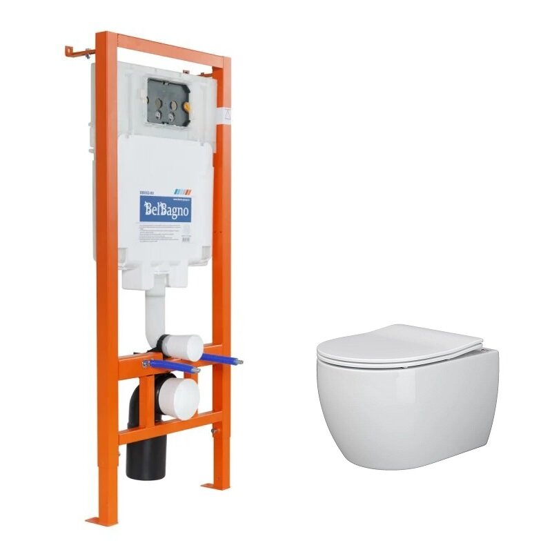 Изображение товара Инсталляция BelBagno, с безободковым унитазом Ceramicanova Play Rimless, сиденье микролифт, BB002-80/CN3001, сантехфарфор