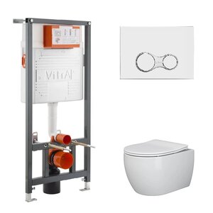 Изображение товара Инсталляция Vitra Rapid, с безободковым унитазом Ceramicanova Play Rimless, сиденье микролифт, сантехфарфор, клавиша смыва, 742-5800-01/CN3001/740-0480