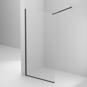 Изображение товара Душевая стенка BelBagno Kraft-L-1-100-C-Nero, 100 см, свободный вход, стекло прозрачное, профиль черный матовый