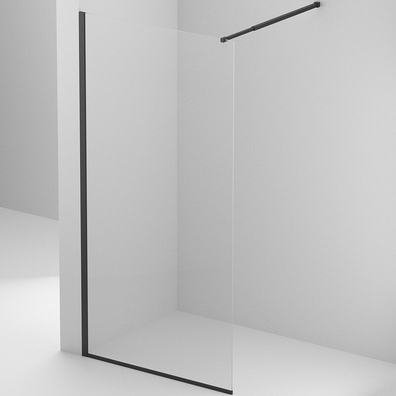 Изображение товара Душевая стенка BelBagno Kraft-L-1-110-C-Nero, 110 см, свободный вход, стекло прозрачное, профиль черный матовый