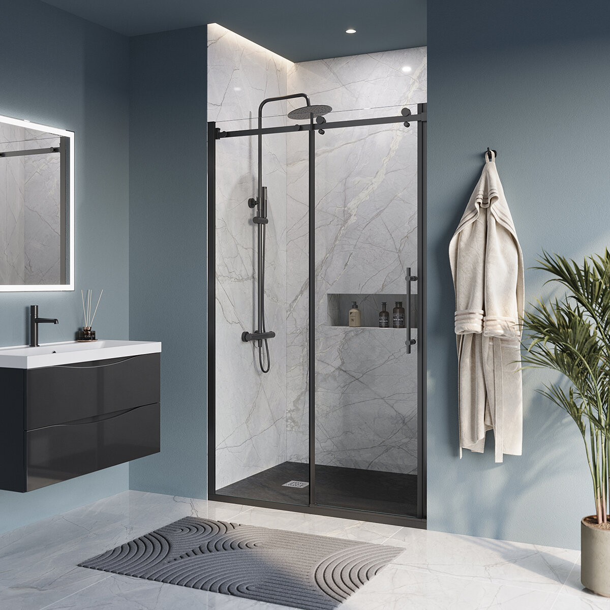 Изображение товара Душевая дверь BelBagno Marino-BF-1-120-C-Nero с прозрачным стеклом