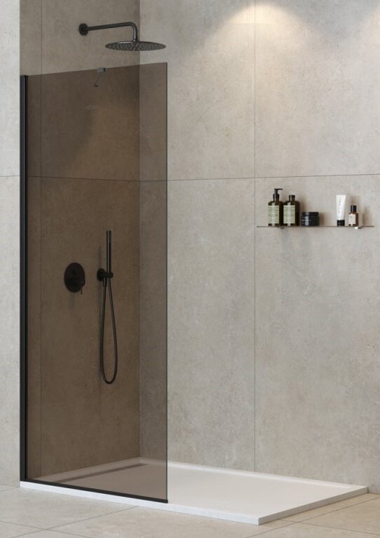 Изображение товара Душевая стенка со свободным входом Cezares Liberta-L-1-TB-100-BR-NERO, 100 см, угловой кронштейн 70 см, стекло бронза, профиль черный матовый