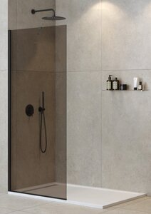 Изображение товара Душевая стенка со свободным входом Cezares Liberta-L-1-TB-80-BR-NERO, 80 см, угловой кронштейн 70 см, стекло бронза, профиль черный матовый