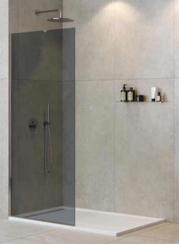 Изображение товара Душевая стенка со свободным входом Cezares Liberta-L-1-TB-90-GR-Cr, 90 см, угловой кронштейн 70 см, стекло графит, профиль хром