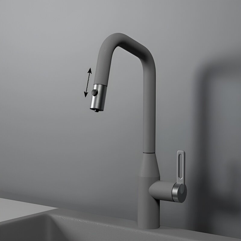 Изображение товара Смеситель для кухонной мойки Granula GR-8171 алюминиум с выдвижным изливом и подключением к фильтру