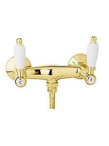 Изображение товара Смеситель Cezares First DS-03/24-Bi цвет золото 24 карат, ручки белые