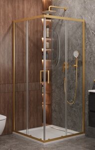 Изображение товара Душевой уголок Cezares Molveno-A-2-100-C-BORO-IV, 100 x 100 см, стекло прозрачное, профиль брашированное золото